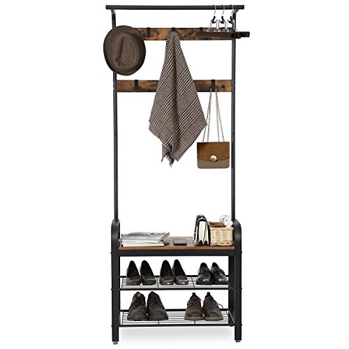 VASAGLE Garderobenständer, Garderobe, Schuhregal mit Sitzfläche