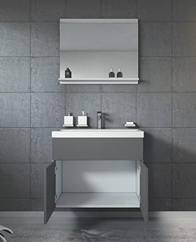 Badezimmer Badmöbel Set Montreal 02 60cm Waschbecken Hochglanz Grau