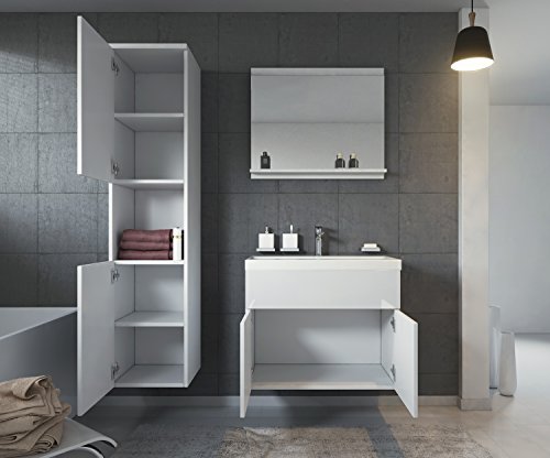 Badezimmer Badmöbel Montreal 60 cm Waschbecken Hochglanz Weiß Fronten