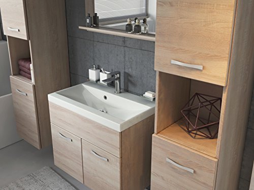 Badezimmer Badmöbel Set Montreal XL 60 cm Waschbecken Sonoma Eiche