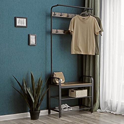VASAGLE Garderobenständer, Garderobe, Schuhregal mit Sitzfläche