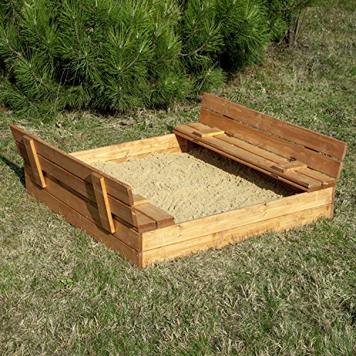 Sandkasten Sandbox Sandkiste mit Klappdeckel Sitzbänken 120x120